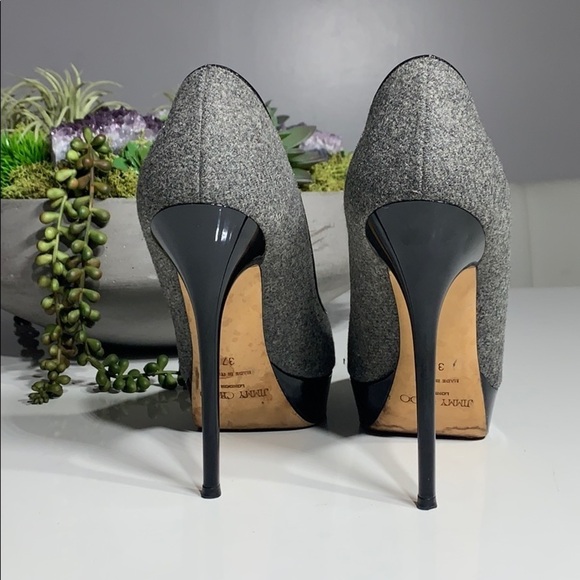 Jimmy Choo Felt Round Toe Platform Stiletto heels size 7 grey black - Picture 3 of 8